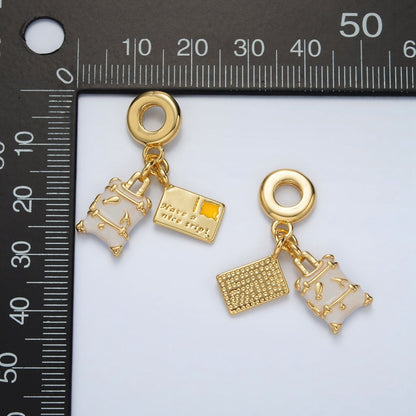 24K Gold Filled Suitcase Postcard Double Travel Drop Rondelle Bail Pendant | AC091