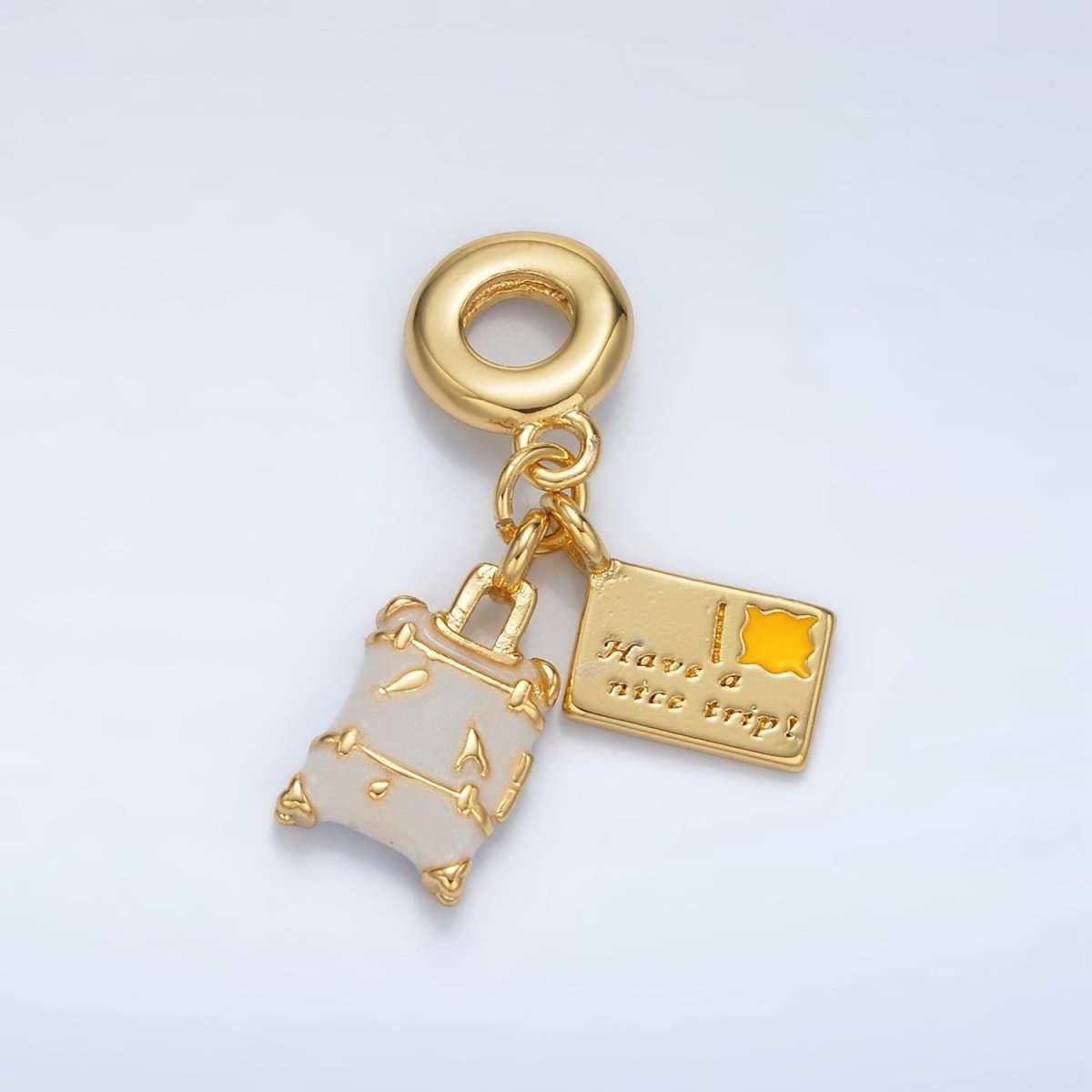 24K Gold Filled Suitcase Postcard Double Travel Drop Rondelle Bail Pendant | AC091