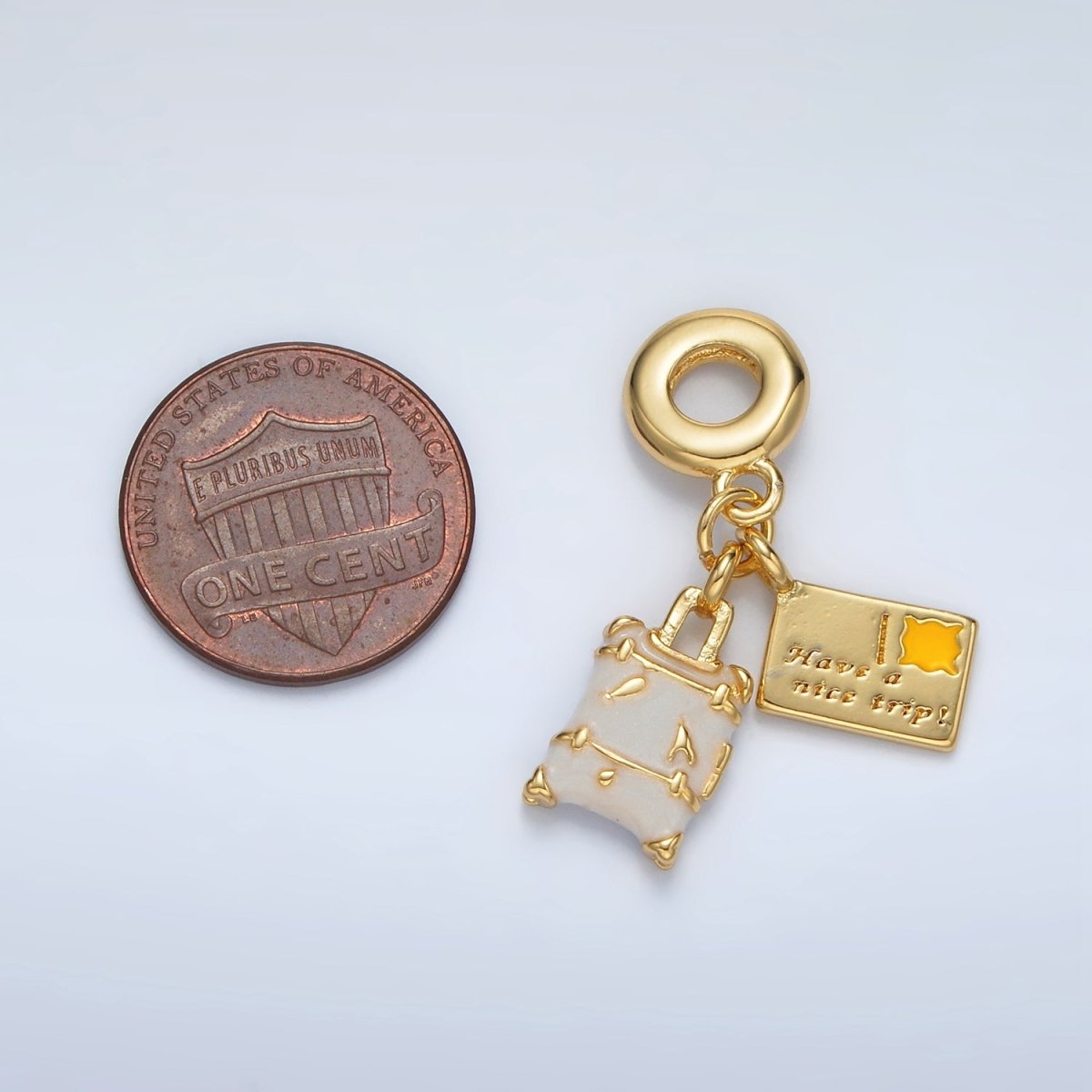 24K Gold Filled Suitcase Postcard Double Travel Drop Rondelle Bail Pendant | AC091