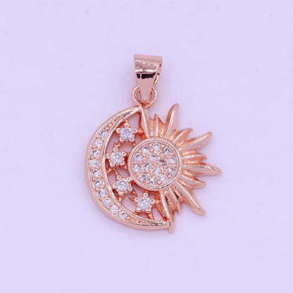 24K Gold Filled Sun and Moon Charm- Micro Pave Celestial Sunshine Charm, Crescent Moon, Sun ray Pendant for Necklace Earring Supply I-912 X-457 X-459