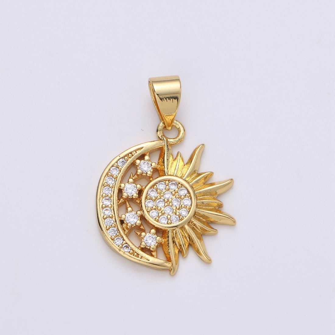 24K Gold Filled Sun and Moon Charm- Micro Pave Celestial Sunshine Charm, Crescent Moon, Sun ray Pendant for Necklace Earring Supply I-912 X-457 X-459