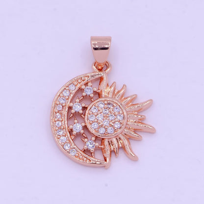 24K Gold Filled Sun and Moon Charm- Micro Pave Celestial Sunshine Charm, Crescent Moon, Sun ray Pendant for Necklace Earring Supply I-912 X-457 X-459