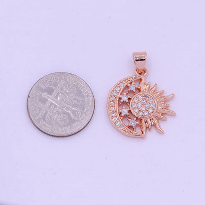 24K Gold Filled Sun and Moon Charm- Micro Pave Celestial Sunshine Charm, Crescent Moon, Sun ray Pendant for Necklace Earring Supply I-912 X-457 X-459
