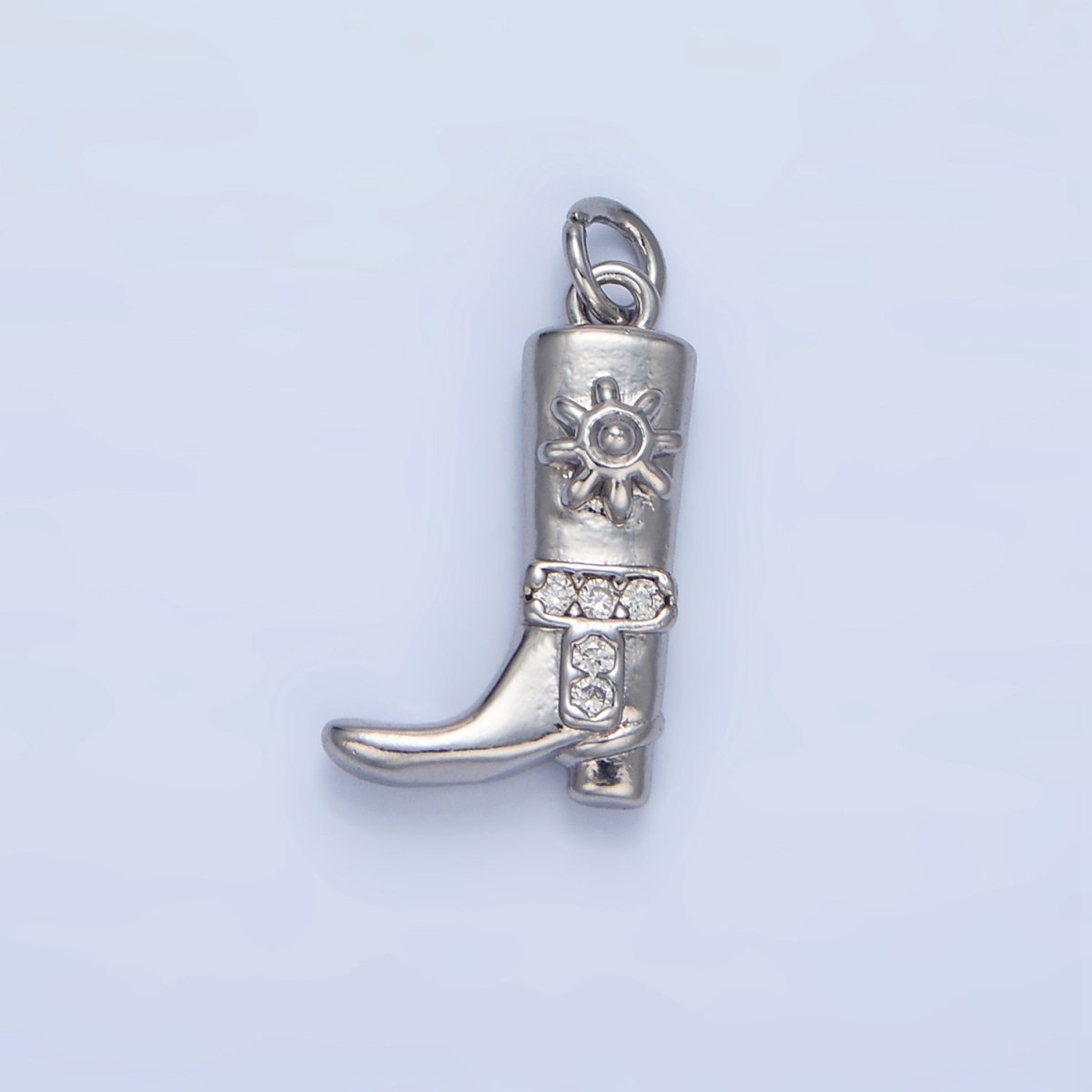 24K Gold Filled 16.5mm Micro Paved CZ Sun Cowboy Boot Charm in Gold &amp; Silver | W076