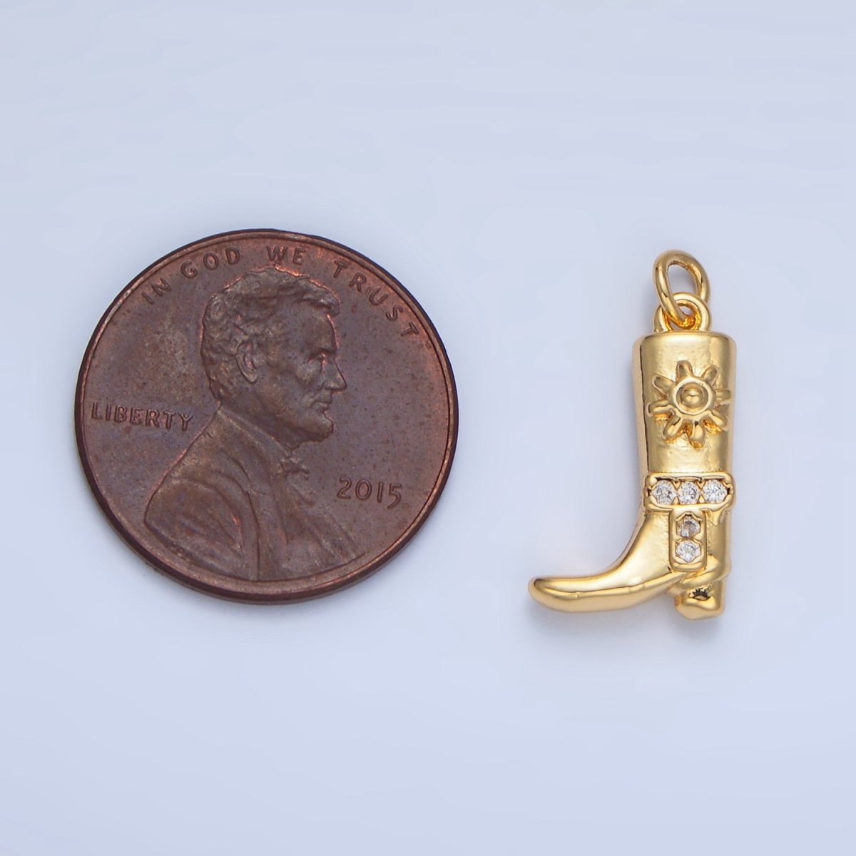 24K Gold Filled 16.5mm Micro Paved CZ Sun Cowboy Boot Charm in Gold &amp; Silver | W076
