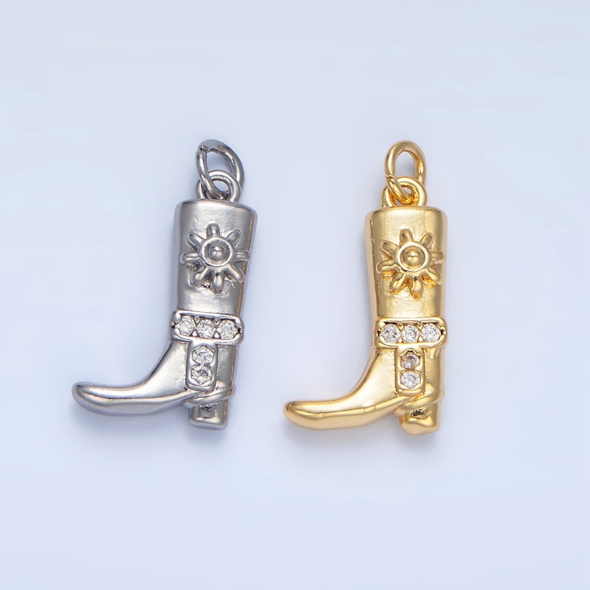 24K Gold Filled 16.5mm Micro Paved CZ Sun Cowboy Boot Charm in Gold &amp; Silver | W076