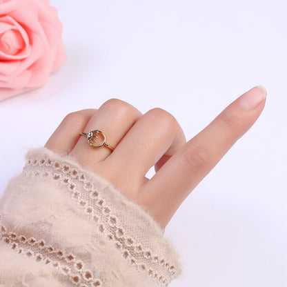 24K Gold Filled Sun Ring, Celestial Astrology Golden Ring with Crystal Cubic Zirconia CZ S-334