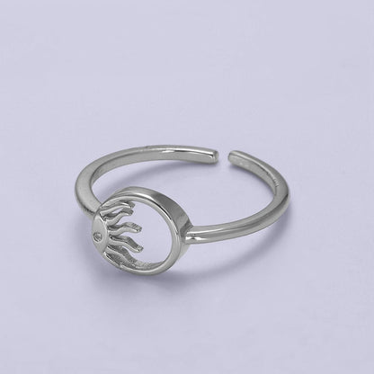 24K Gold Filled Sun Ring, Celestial Astrology Golden Ring with Crystal Cubic Zirconia CZ S-334