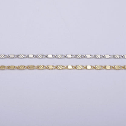 24K Gold Filled Sunburst Flat Bar Unique Chain by Yard, Dainty 1.7mm Wholesale Chain in Silver &amp; Gold For Jewelry Making Supply Component | ROLL-638 ROLL-637