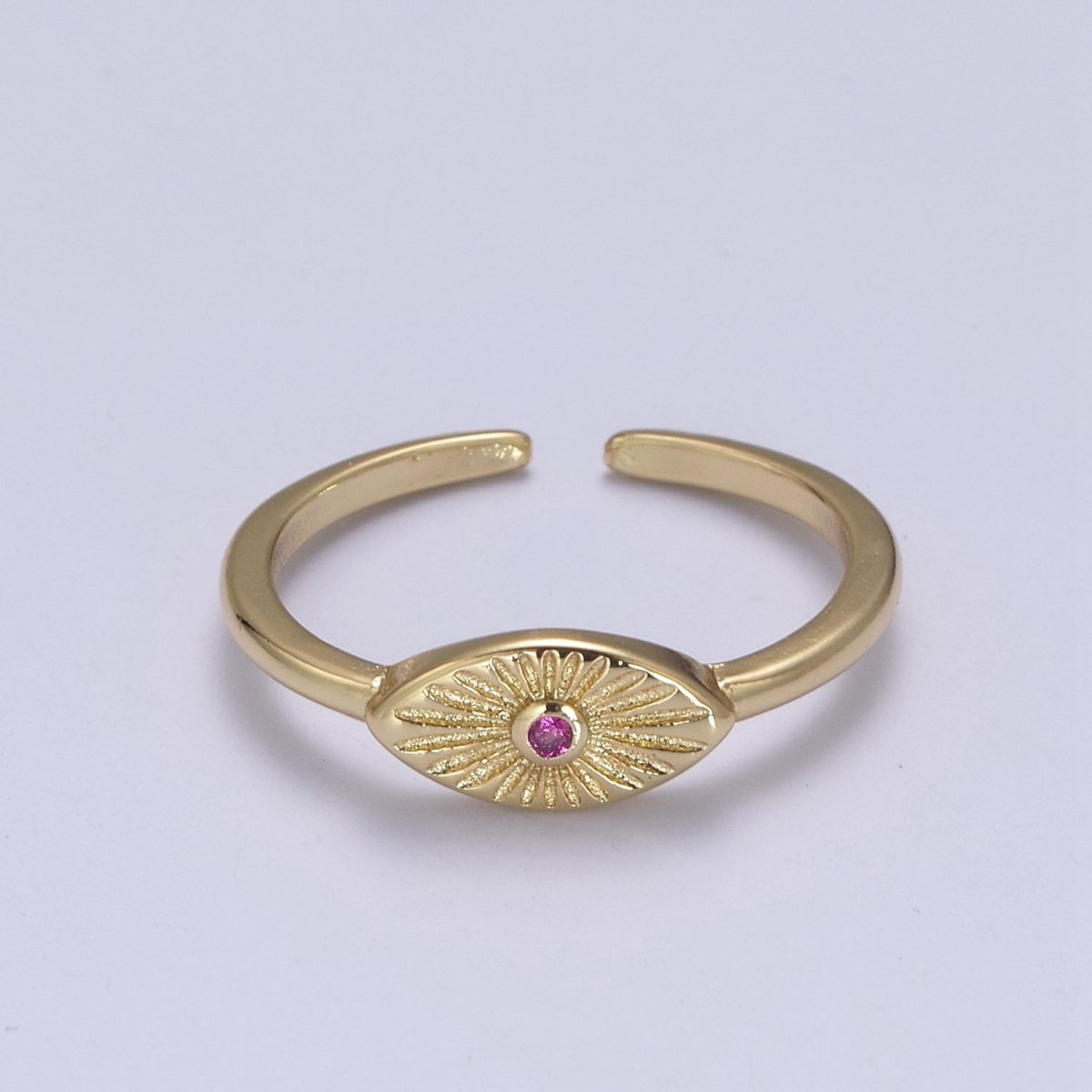 24K Gold Filled Sunburst Flower Adjustable Ring with Green Fuchsia Pink Black Blue Crystal Zirconia CZ | U-413-U-416