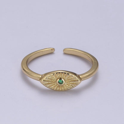 24K Gold Filled Sunburst Flower Adjustable Ring with Green Fuchsia Pink Black Blue Crystal Zirconia CZ | U-413-U-416