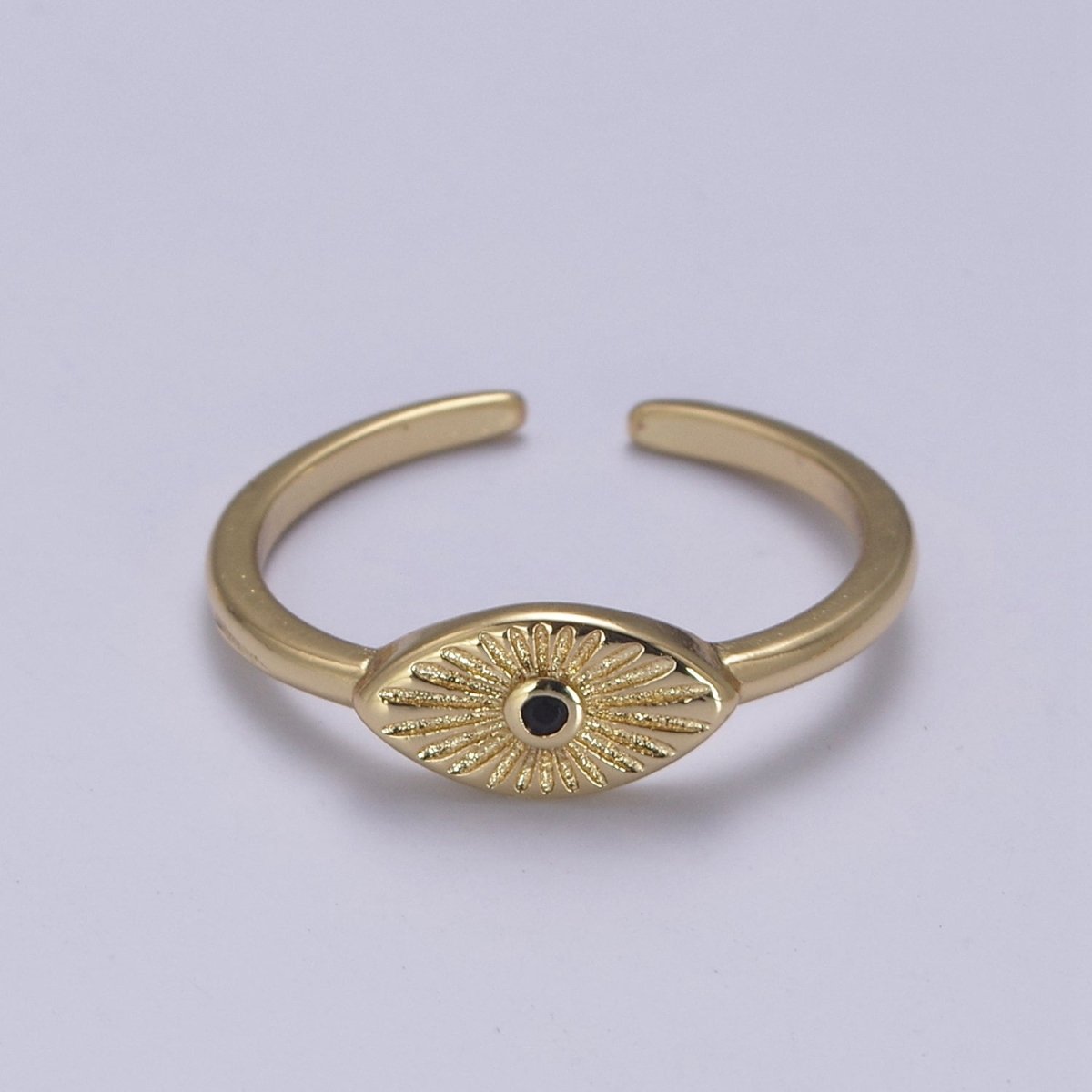 24K Gold Filled Sunburst Flower Adjustable Ring with Green Fuchsia Pink Black Blue Crystal Zirconia CZ | U-413-U-416