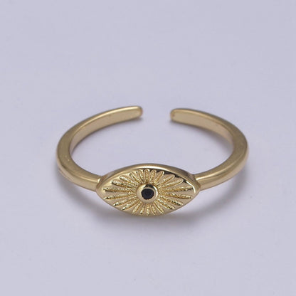 24K Gold Filled Sunburst Flower Adjustable Ring with Green Fuchsia Pink Black Blue Crystal Zirconia CZ | U-413-U-416