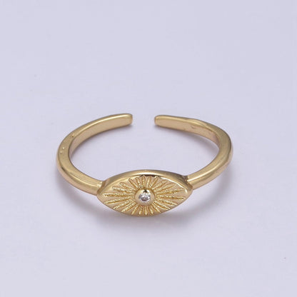 24K Gold Filled Sunburst Flower Adjustable Ring with Green Fuchsia Pink Black Blue Crystal Zirconia CZ | U-413-U-416