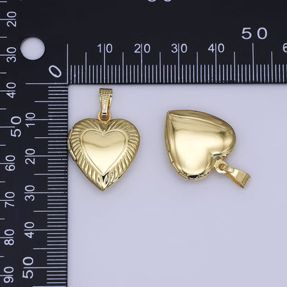 24K Gold Filled Sunburst Heart Locket Pendant for Photo Charm | AH490