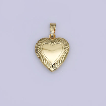 24K Gold Filled Sunburst Heart Locket Pendant for Photo Charm | AH490