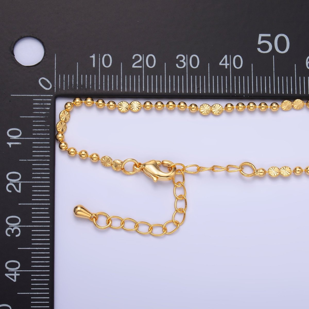 24K Gold Filled Sunburst Satellite Beaded Chain Necklace 17.5 Inch with Extender | WA3238