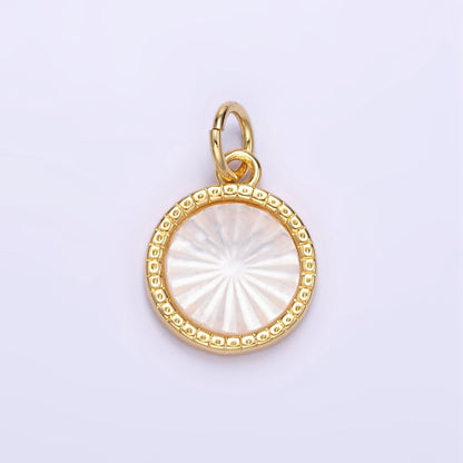 24K Gold Filled Sunburst Shell Pearl Bezel Round Charm | E354