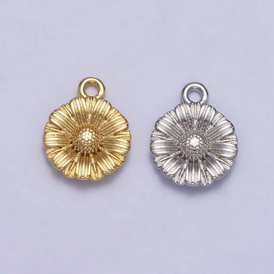 24K Gold Filled Sunflower Nature Line-Textured Round Add-On Charm in Gold &amp; Silver | AC339 AC340