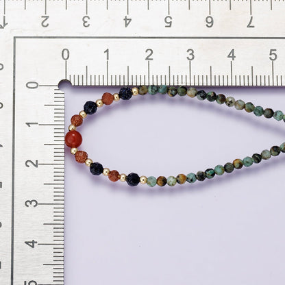 24K Gold Filled Sunstone Amazonite Round Multifaceted Gemstone Figaro Chain Half 18 Inch Necklace w. Extender | WA-04227