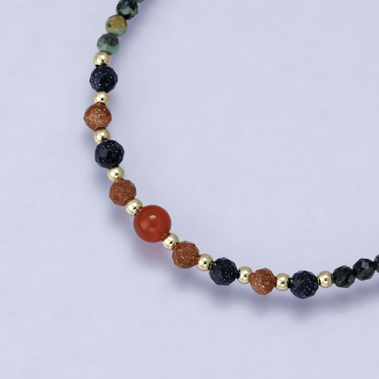 24K Gold Filled Sunstone Amazonite Round Multifaceted Gemstone Paperclip Chain Half 17.5 Inch Necklace w. Extender | WA-04201