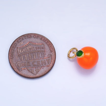 24K Gold Filled Tangerine Orange Fruit Enamel Mini Multidimensional Charm | W056