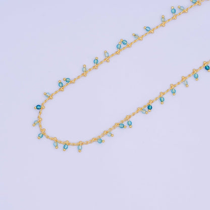 24K Gold Filled Teal Green Multifaceted Crystal Drop Link Unfinished Chain by Yard | Roll-1663