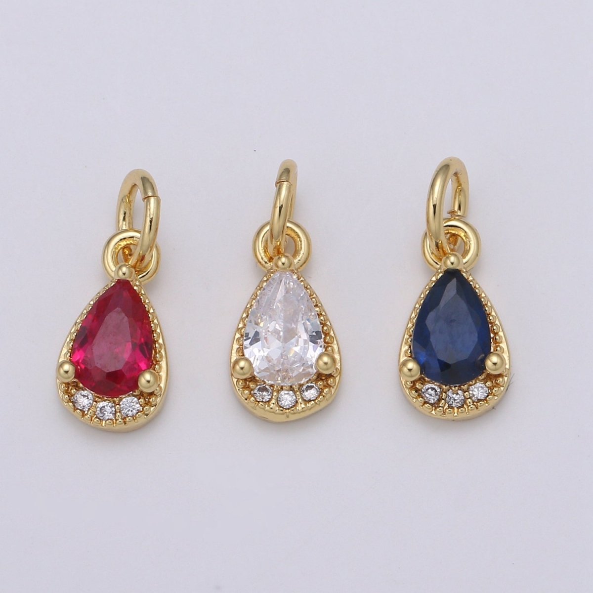 24K Gold Filled Tear Drop Crystal Charm   E-079-E-081