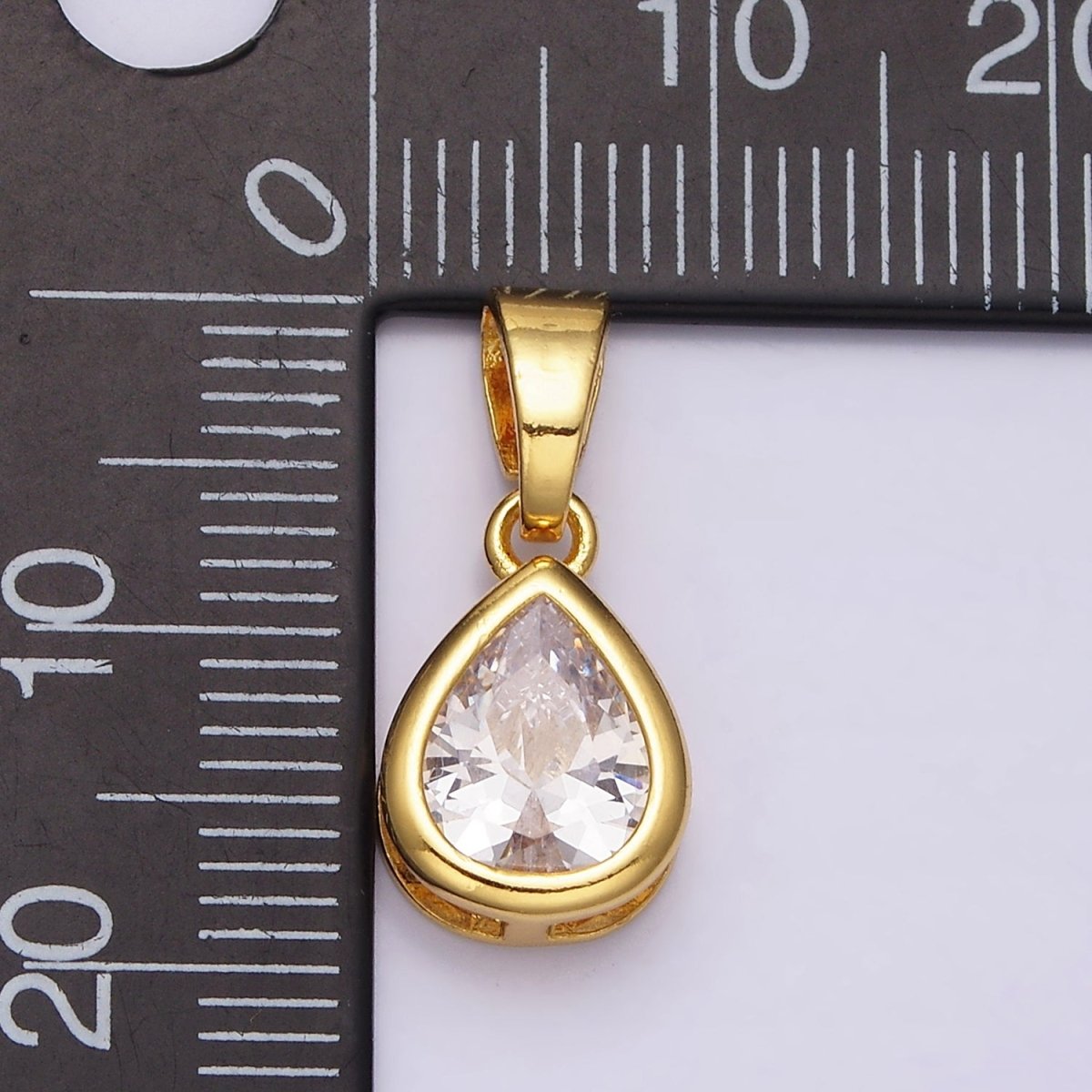 24K Gold Filled Teardrop Clear CZ Bezel Mini Pendant in Gold &amp; Silver | AA443 AA444