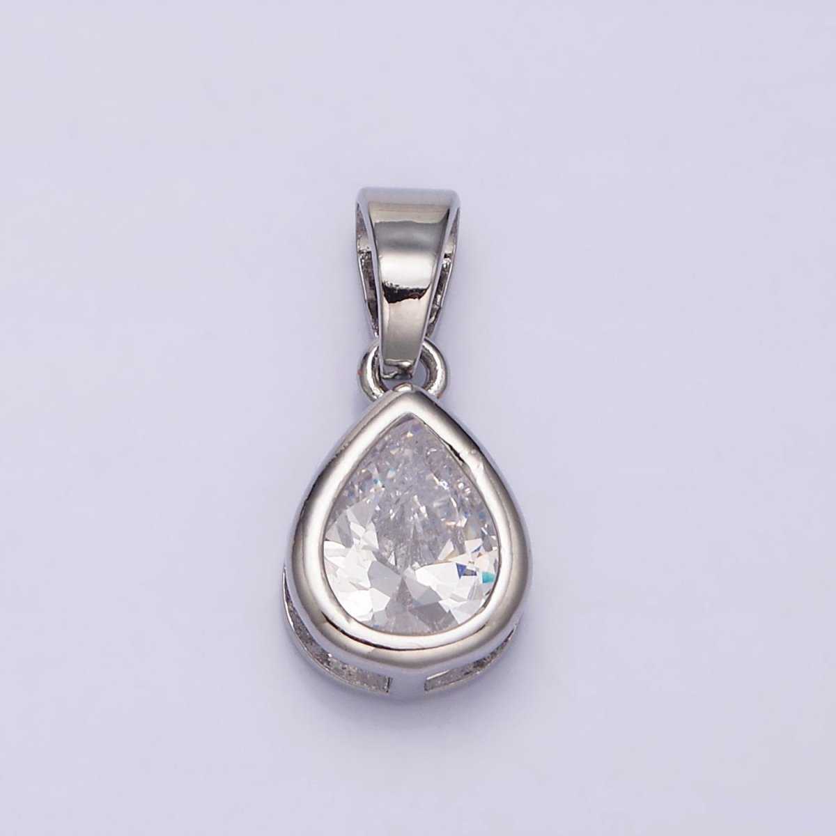 24K Gold Filled Teardrop Clear CZ Bezel Mini Pendant in Gold &amp; Silver | AA443 AA444