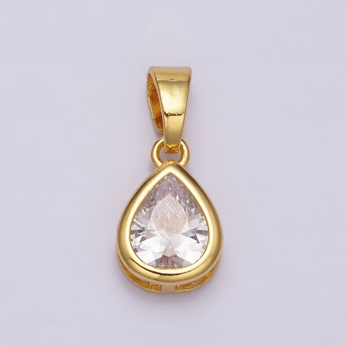 24K Gold Filled Teardrop Clear CZ Bezel Mini Pendant in Gold &amp; Silver | AA443 AA444