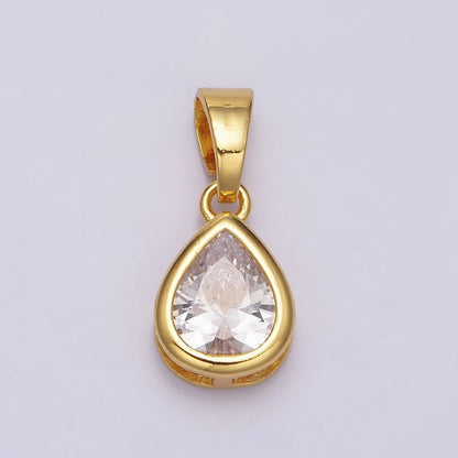 24K Gold Filled Teardrop Clear CZ Bezel Mini Pendant in Gold &amp; Silver | AA443 AA444