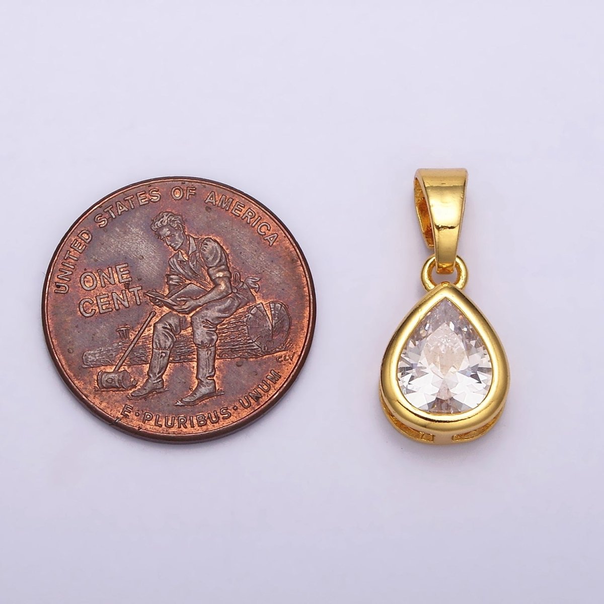 24K Gold Filled Teardrop Clear CZ Bezel Mini Pendant in Gold &amp; Silver | AA443 AA444