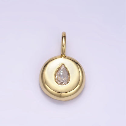 24K Gold Filled Teardrop Clear CZ Round Bezel Pendant | M124