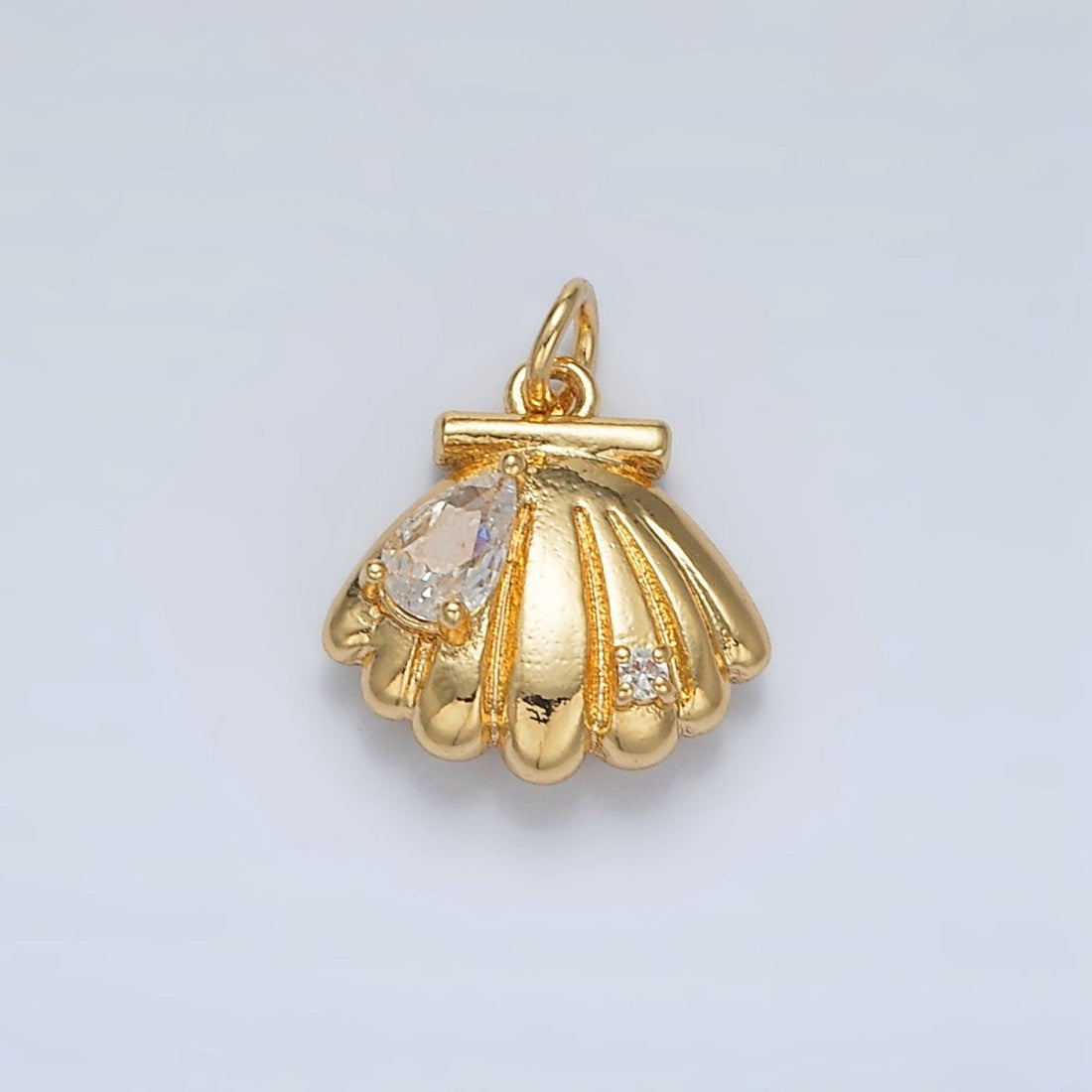 24K Gold Filled Teardrop CZ Clam Sea Shell Puffed Charm | AC160