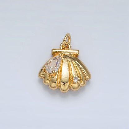 24K Gold Filled Teardrop CZ Clam Sea Shell Puffed Charm | AC160