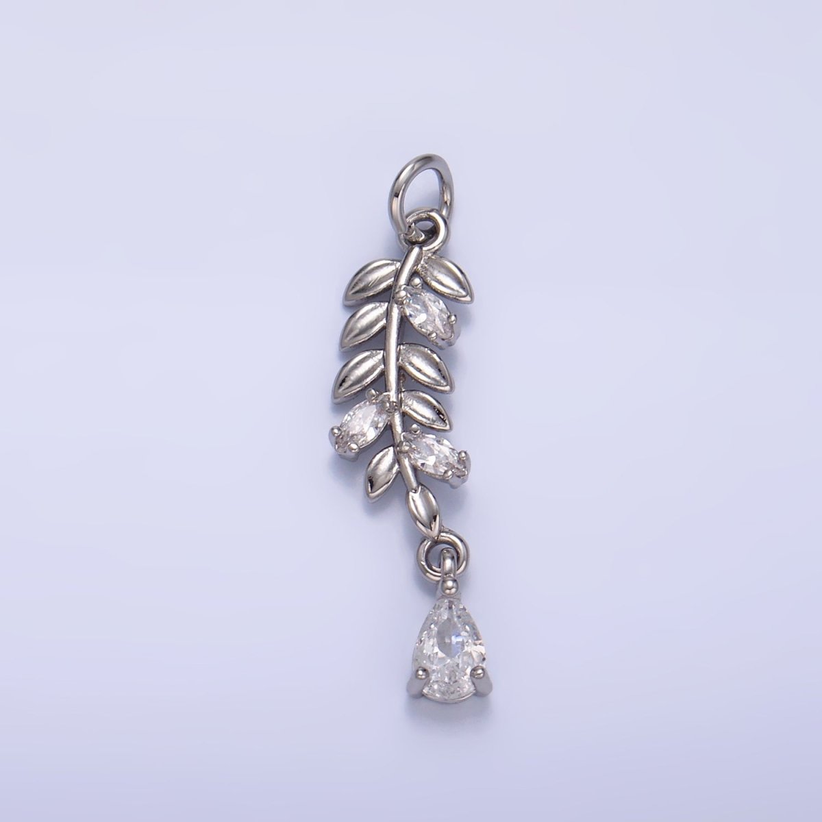 24K Gold Filled Teardrop CZ Leaf Nature Charm in Gold &amp; Silver | W449