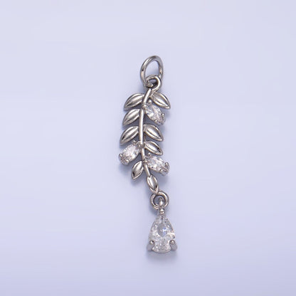 24K Gold Filled Teardrop CZ Leaf Nature Charm in Gold &amp; Silver | W449