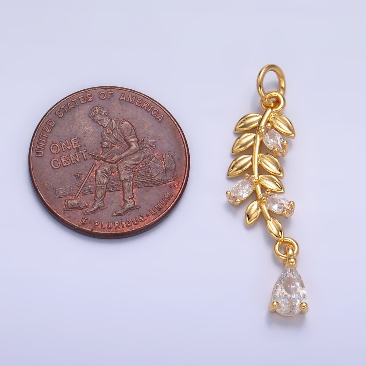24K Gold Filled Teardrop CZ Leaf Nature Charm in Gold &amp; Silver | W449