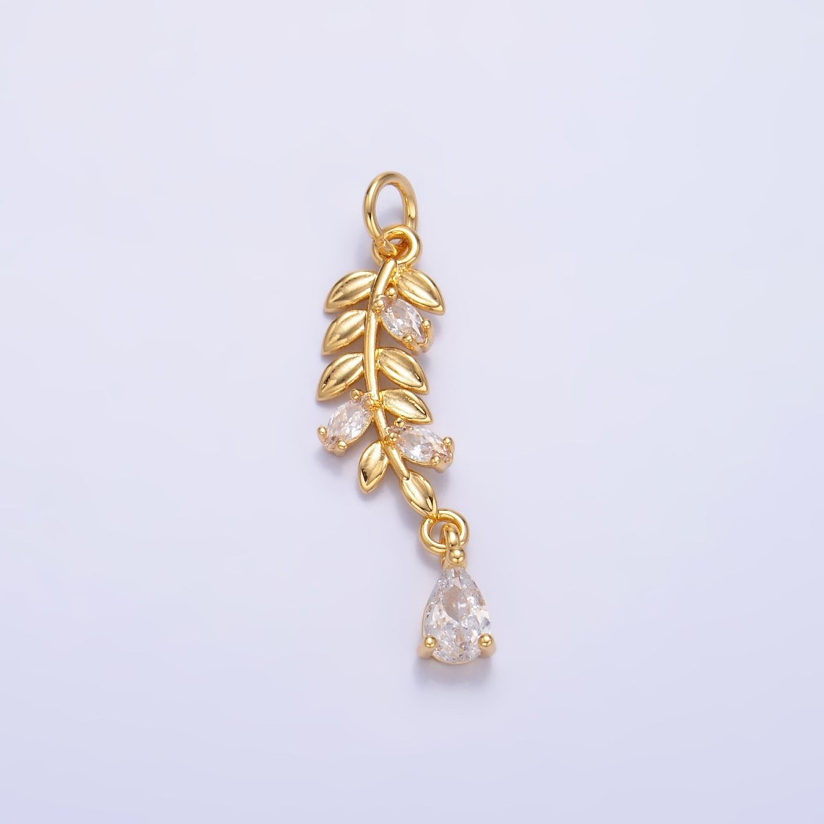 24K Gold Filled Teardrop CZ Leaf Nature Charm in Gold &amp; Silver | W449