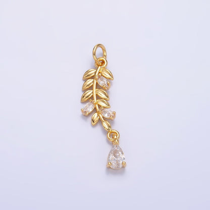24K Gold Filled Teardrop CZ Leaf Nature Charm in Gold &amp; Silver | W449