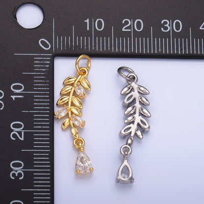 24K Gold Filled Teardrop CZ Leaf Nature Charm in Gold &amp; Silver | W449