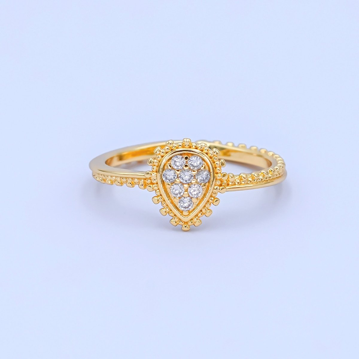 24K Gold Filled Teardrop CZ Micro Paved Dotted Ring in Silver &amp; Gold | O730 O731