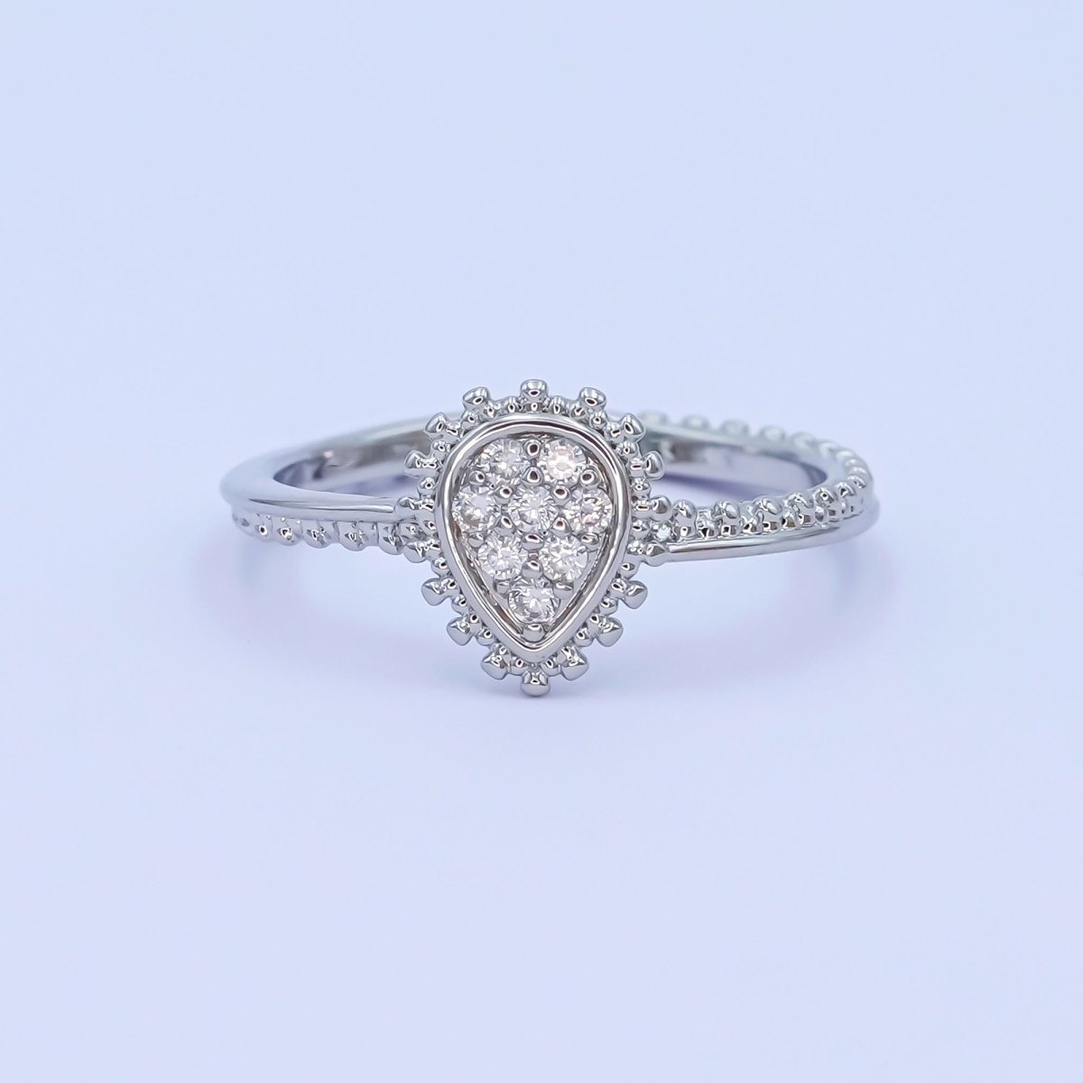 24K Gold Filled Teardrop CZ Micro Paved Dotted Ring in Silver &amp; Gold | O730 O731