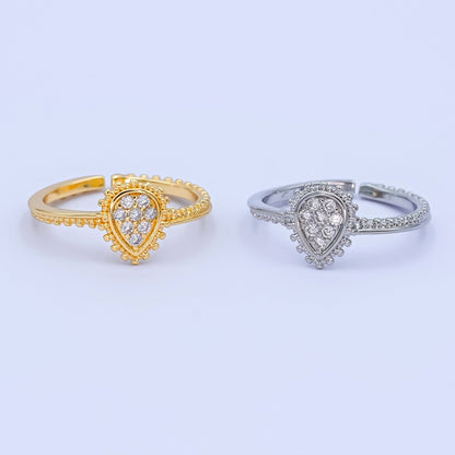 24K Gold Filled Teardrop CZ Micro Paved Dotted Ring in Silver &amp; Gold | O730 O731