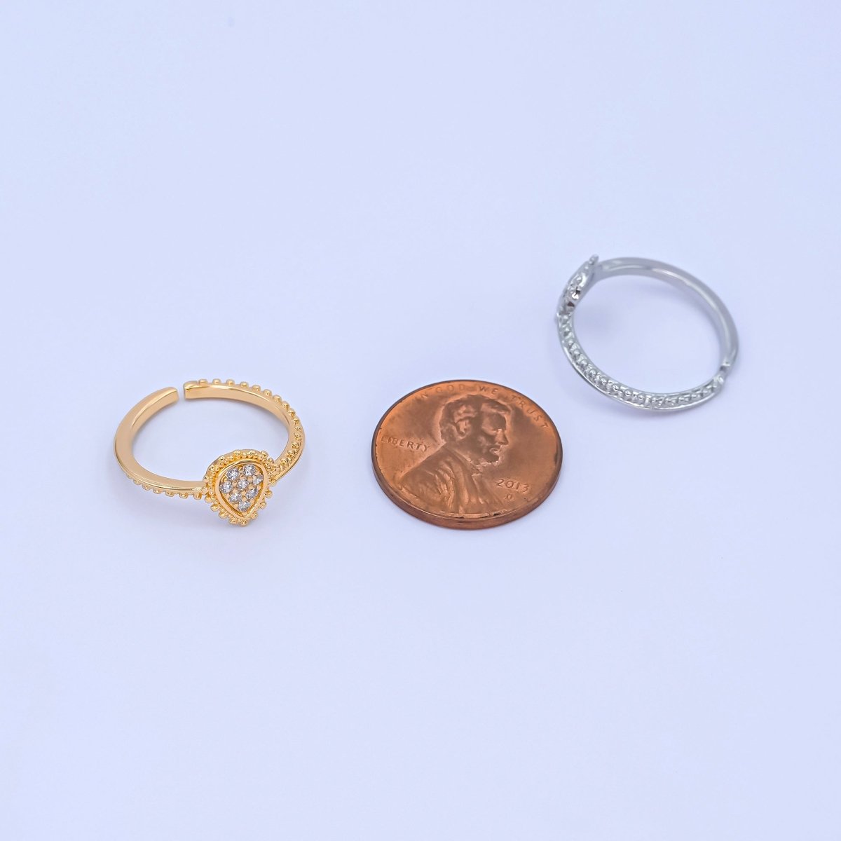 24K Gold Filled Teardrop CZ Micro Paved Dotted Ring in Silver &amp; Gold | O730 O731