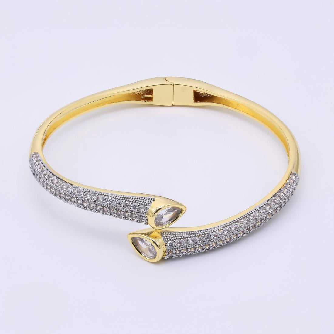 24K Gold Filled Teardrop CZ Micro Paved Wrap Bangle Bracelet | WA-1463