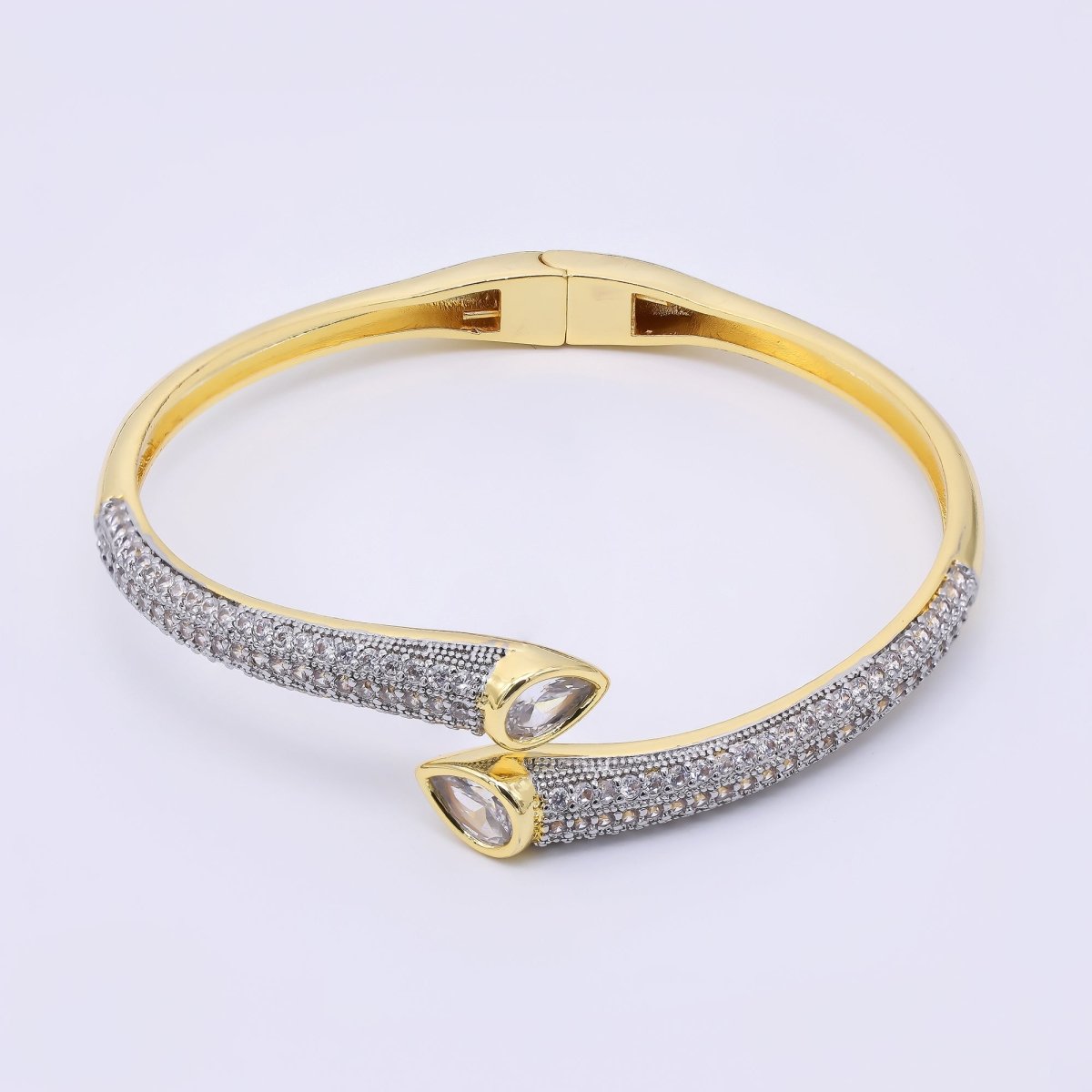 24K Gold Filled Teardrop CZ Micro Paved Wrap Bangle Bracelet | WA-1463