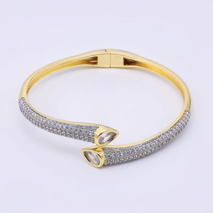 24K Gold Filled Teardrop CZ Micro Paved Wrap Bangle Bracelet | WA-1463