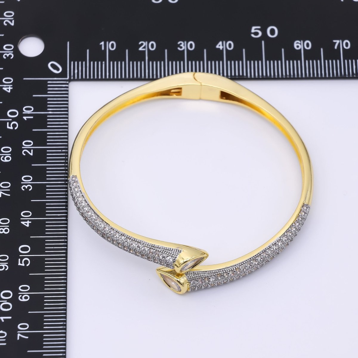 24K Gold Filled Teardrop CZ Micro Paved Wrap Bangle Bracelet | WA-1463